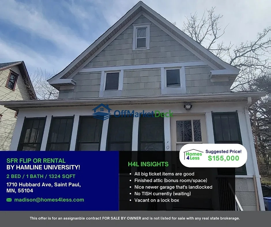 Off-market house in Saint Paul, Minnesota — 2 beds, 1 bath, $155,000